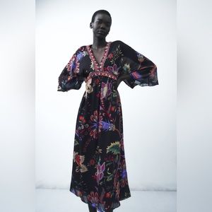 ZARA NWT WOMAN PRINTED MIDI DRESS DARK EGGPLANT | 6895/063